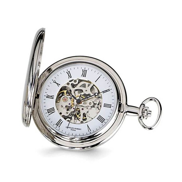 Charles Hubert Chrome-finish White Skeleton Dial Pocket Watch